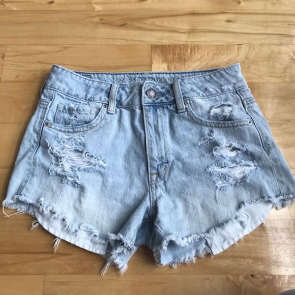 American Eagle Outfitters Pants - American Eagle Light Blue Distressed Jean Shorts 2